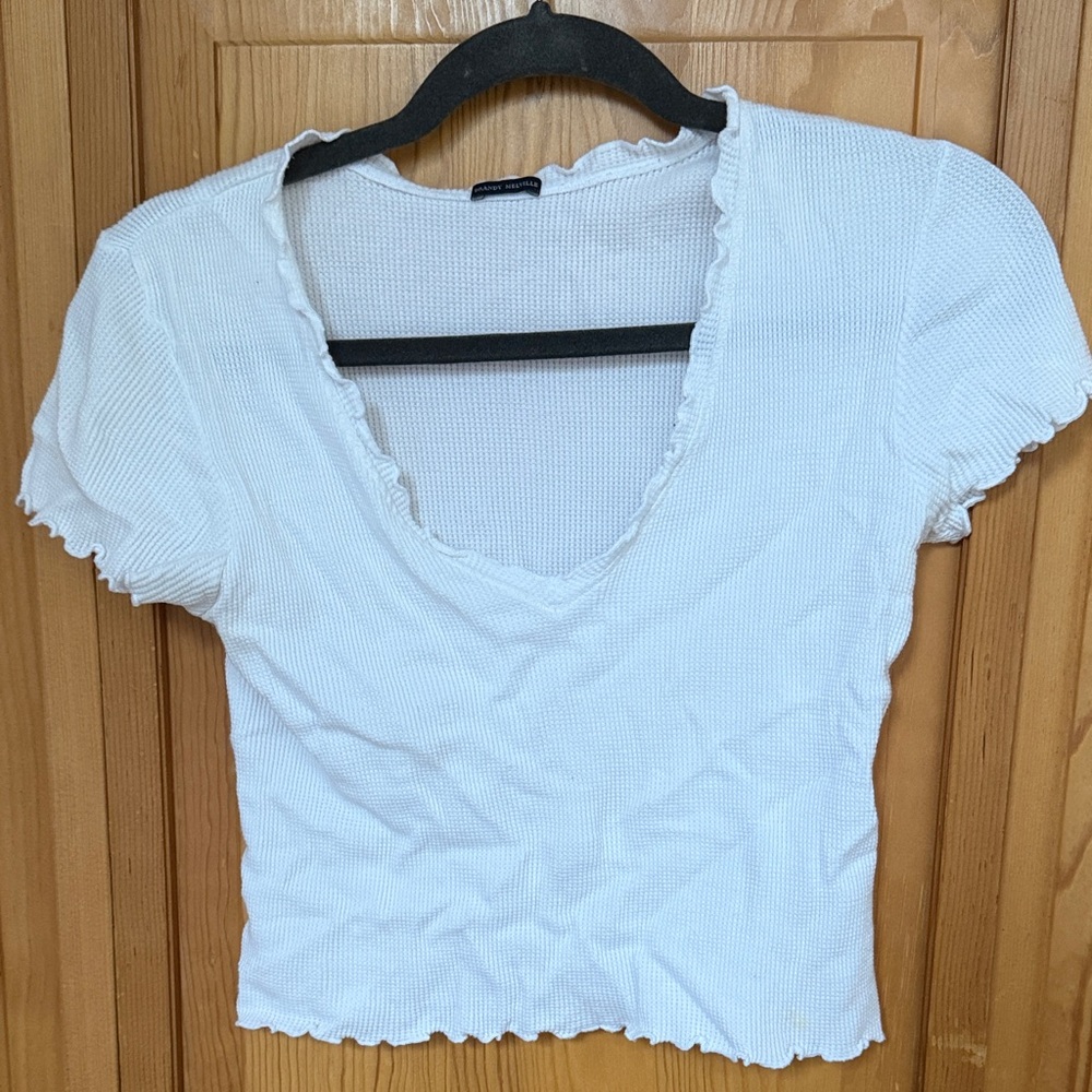 Brandy Melville Waffle V Neck Cropped Tee